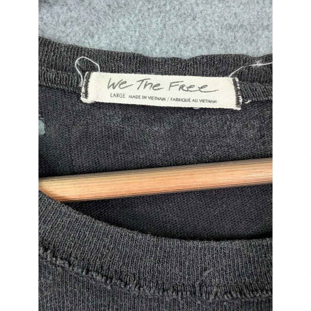 Free People We The Free Distressed Lagenlook Tee L Black Boho Tattered Grunge